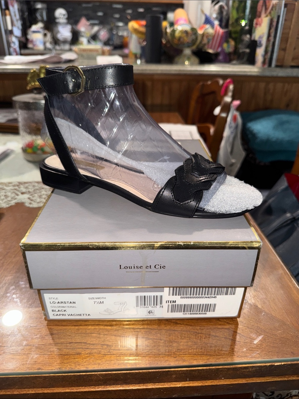 Louise et Cie Black Clear Panel Ankle-Strap Sandal with Decorative Toe
